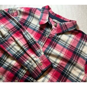 Riders By Lee Flannel Fleece‎ Cozy Button Shirt Women Large Pink Black Plaid Top